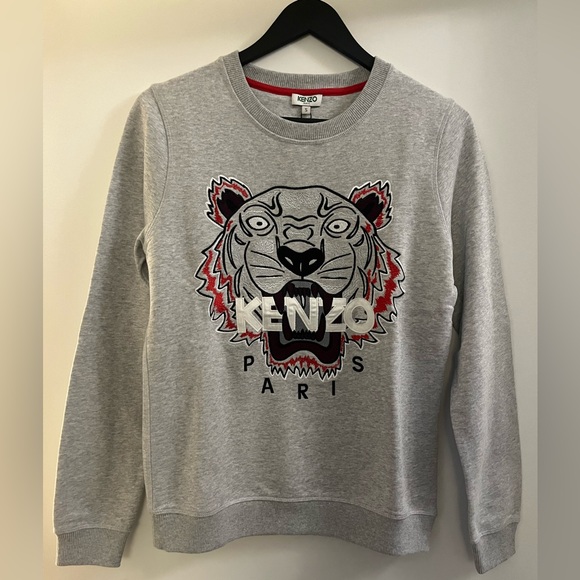NWT New Kenzo Classic Women's Tiger Crew Neck Grey Red Sweatshirt S - Picture 1 of 3